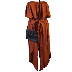 (NWT) Venus Strapless Jumpsuit Slanted Cropped Pant w/undershort in Rust sz 6